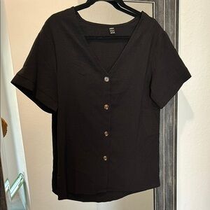 shein black v-neck button-up tshirt